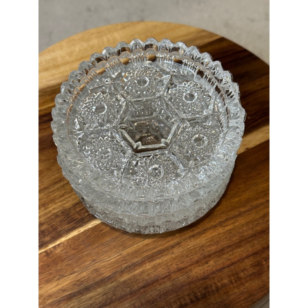 Vintage Italian Crystal Coasters Set of 4 Starburst Geometric with Scalloped Rim